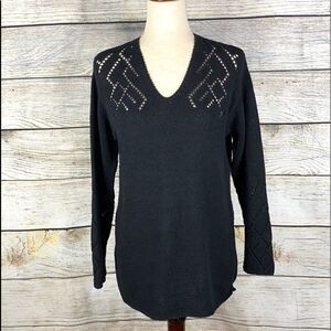 Isabella Bird Cotton Knit long sleeve Sweater Navy Blue V-neck size M